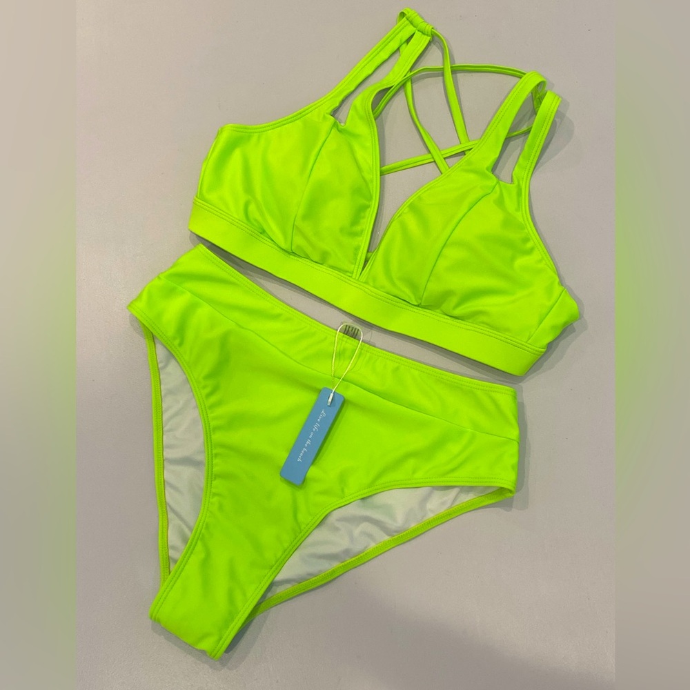 CUPSHE Bikini Set Solid Neon Green Color Triangle Two Piece Swimsuit